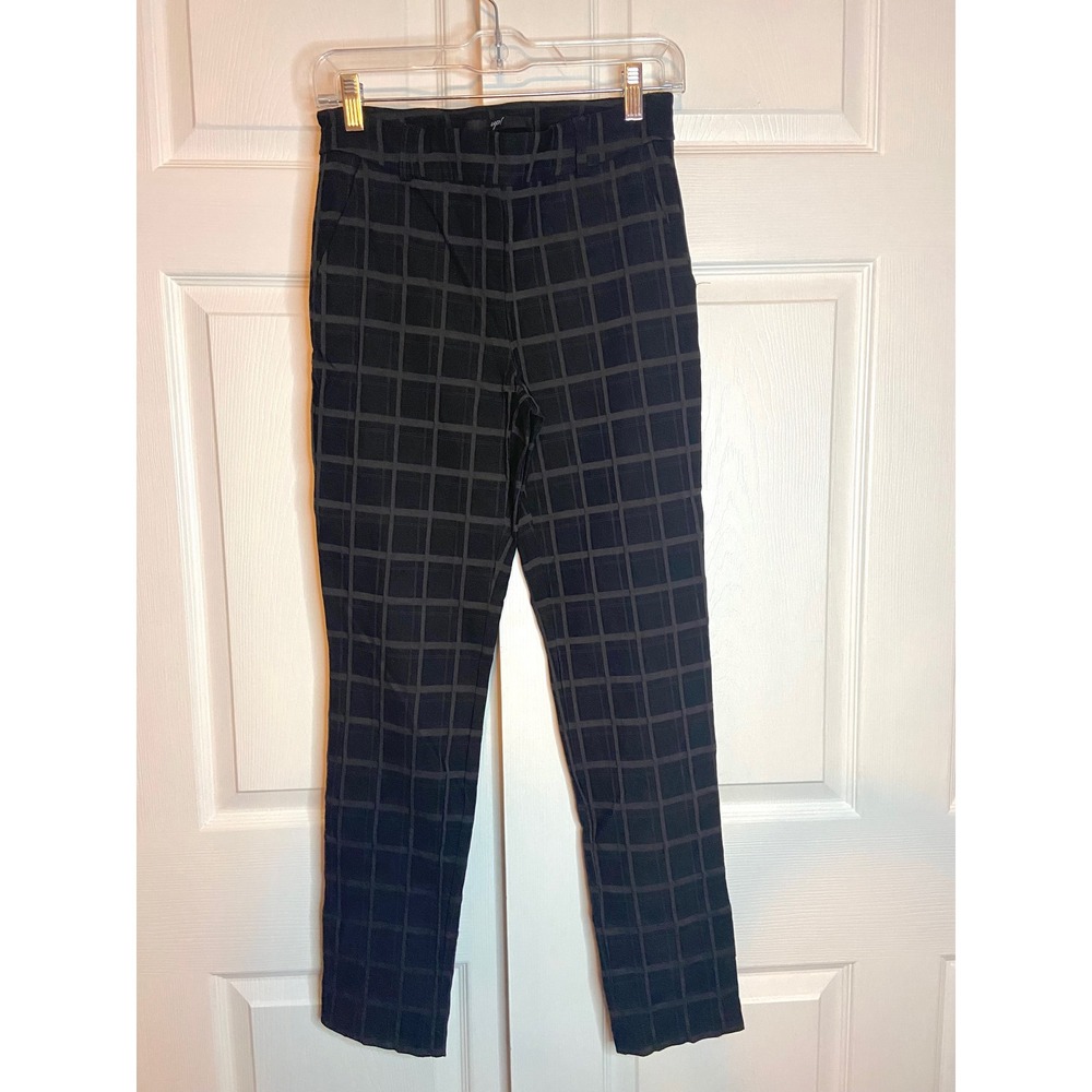 Up! Pants Black Grey Windowpane Check Slim Leg Trousers Tummy Contol Size 6